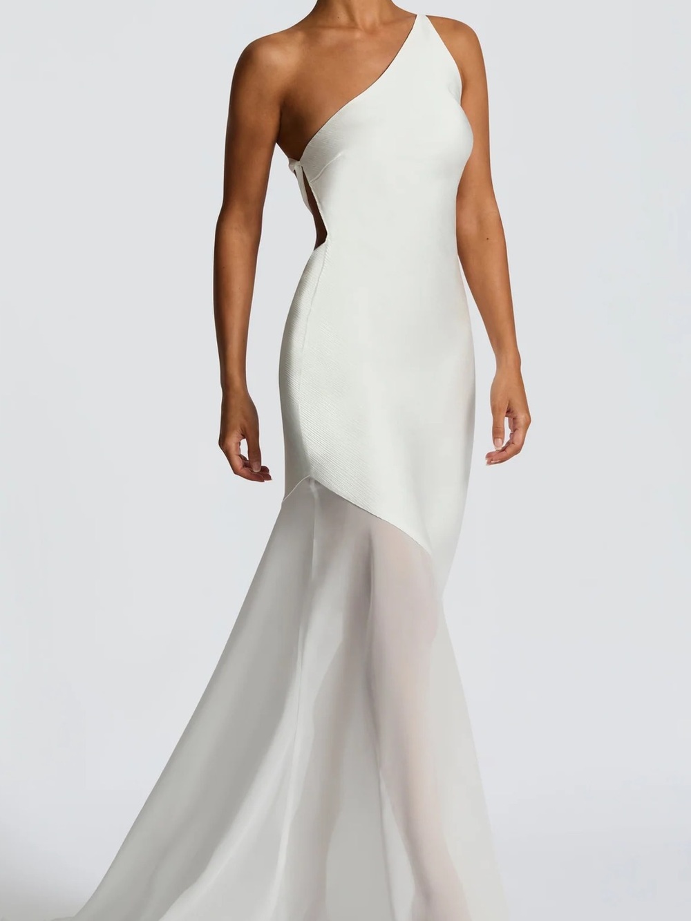 Asymmetrical One-Shoulder White Evening Dress